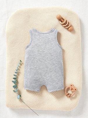 Baby Boys' Casual Mother's Day Slogan Print Round Neck Sleeveless Romper