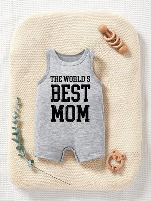 Baby Boys&#39; Casual Mother&#39;s Day Slogan Print Round Neck Sleeveless Romper