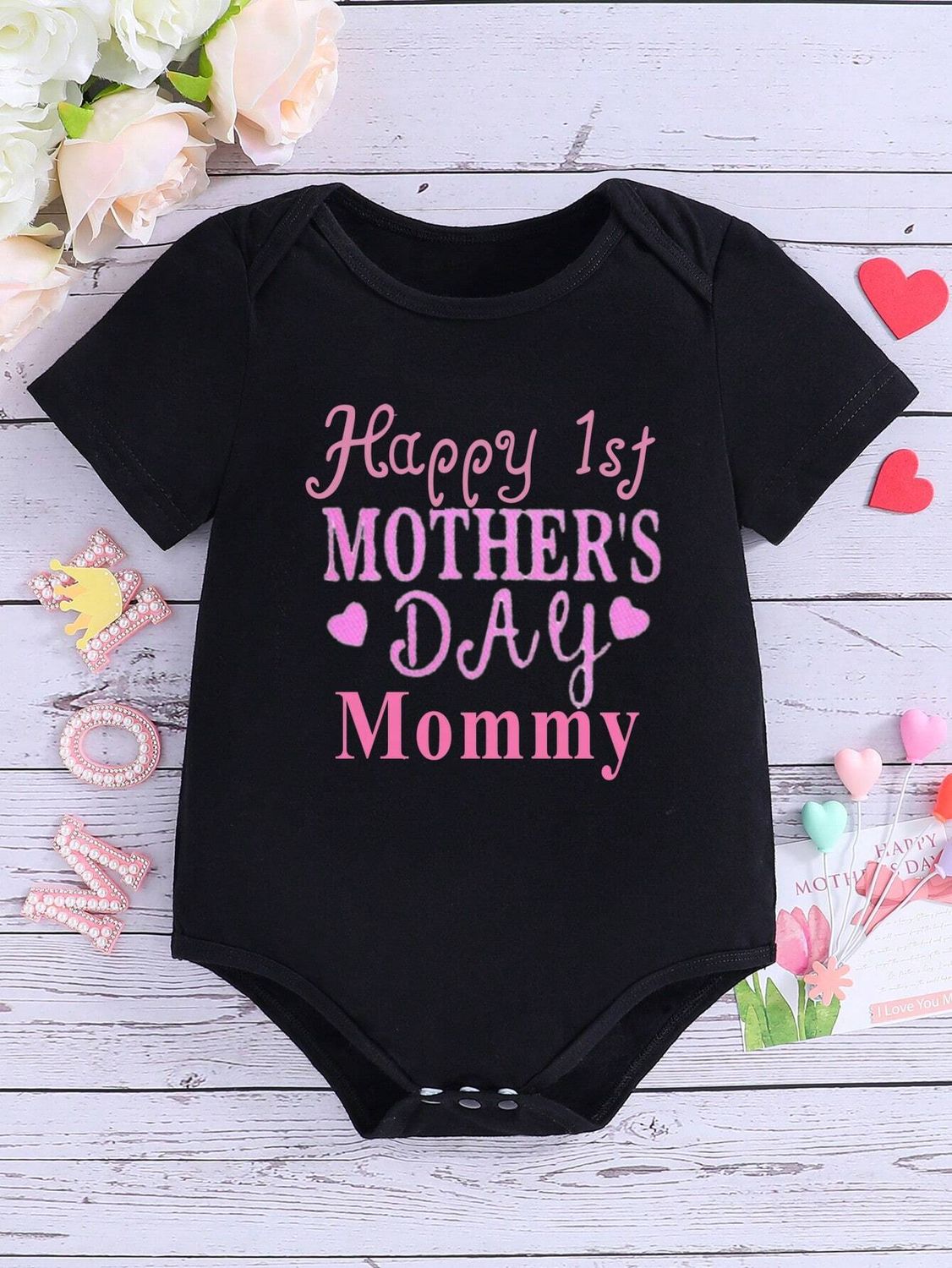 Baby Girl Mother&#39;s Day Slogan Printed Cozy Casual Bodysuit