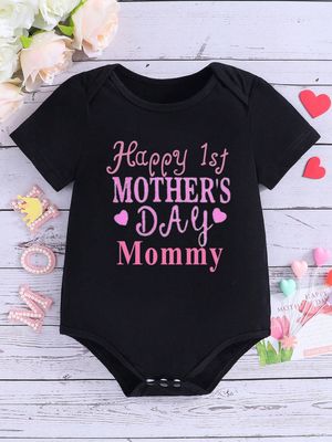 Baby Girl Mother&#39;s Day Slogan Printed Cozy Casual Bodysuit