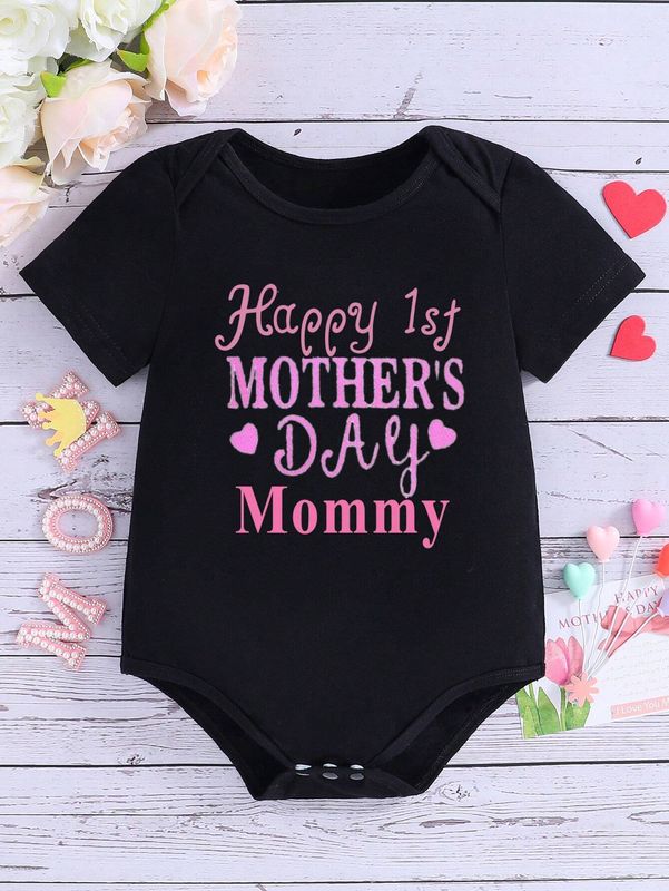 Baby Girl Mother's Day Slogan Printed Cozy Casual Bodysuit