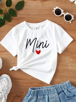 Casual Simple Design Mini Heart Pattern Short Sleeve T-Shirt