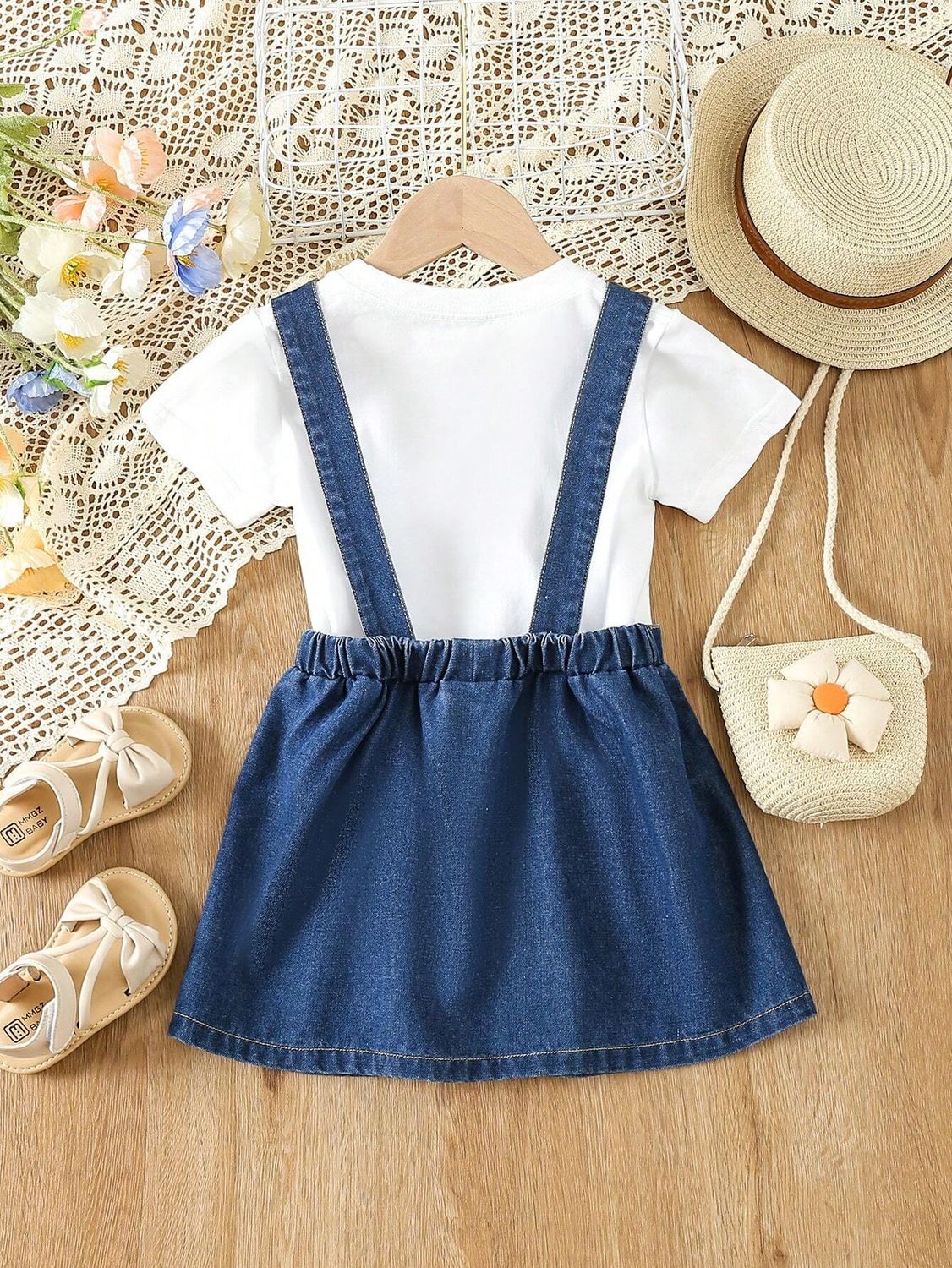 Patched Pocket Pleated Detail Overall Dress