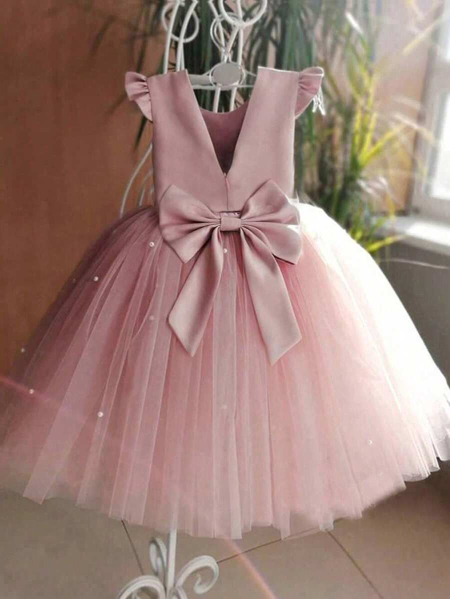 Young Girls&#39; Butterfly Sleeve Mesh Dress