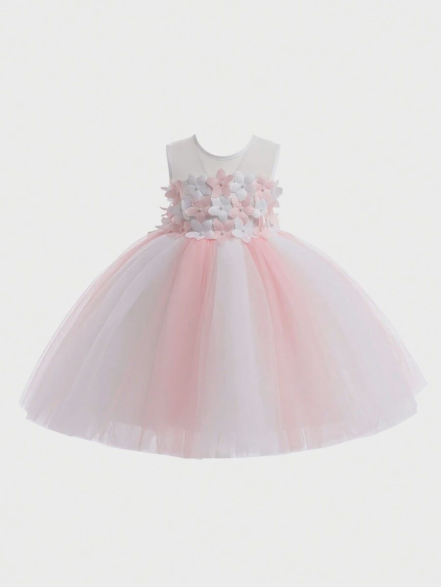 Young Girl Appliques Mesh Hem Party Dress