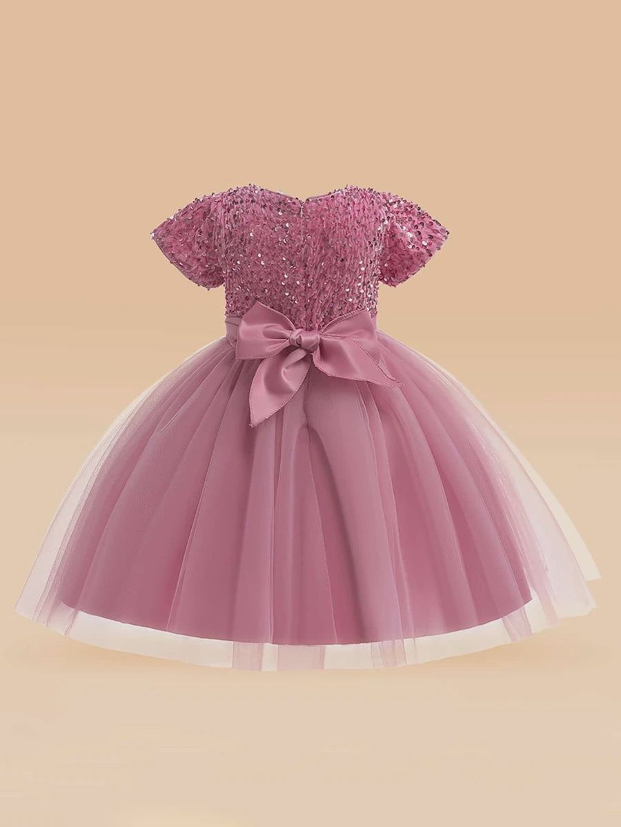 Young Girls&#39; Elegant Princess Dress With Glittery Netting