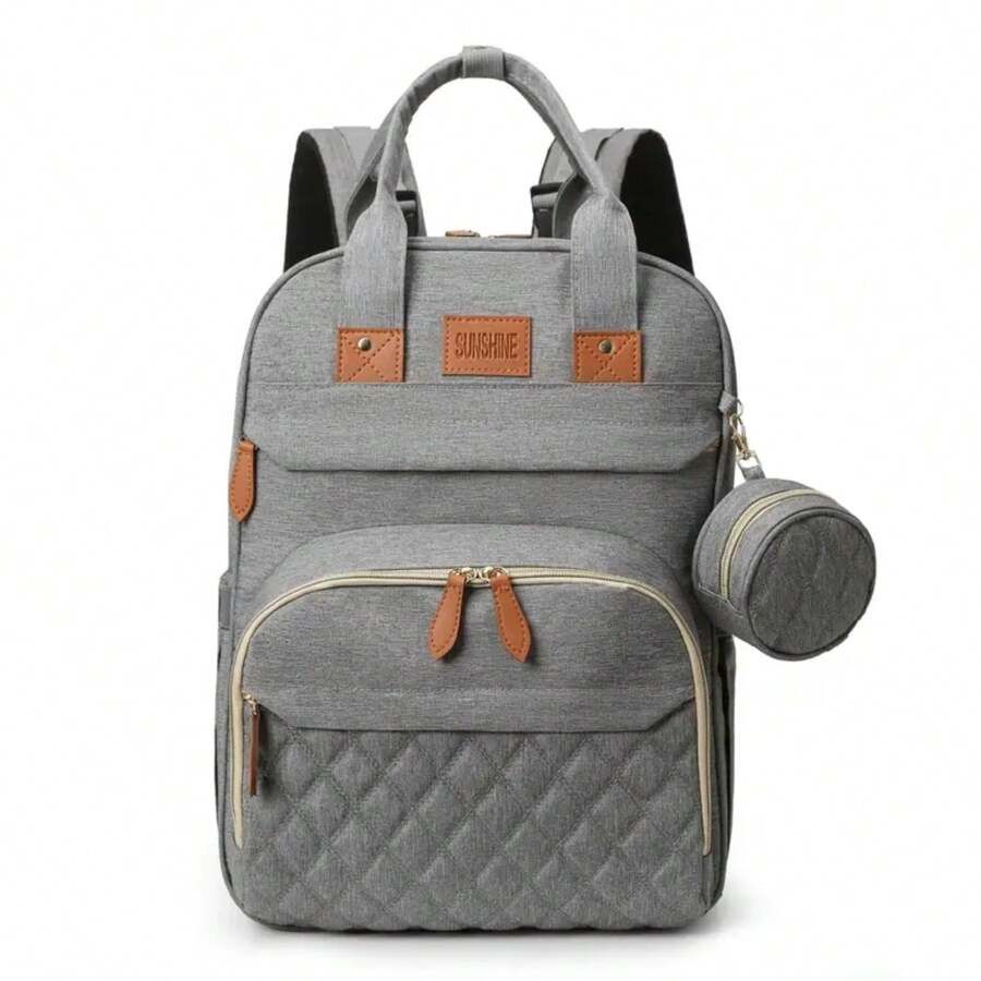 Gray Diaper Bag Large Capacity Mummy Bag, Portable Travel Baby Bed Bag