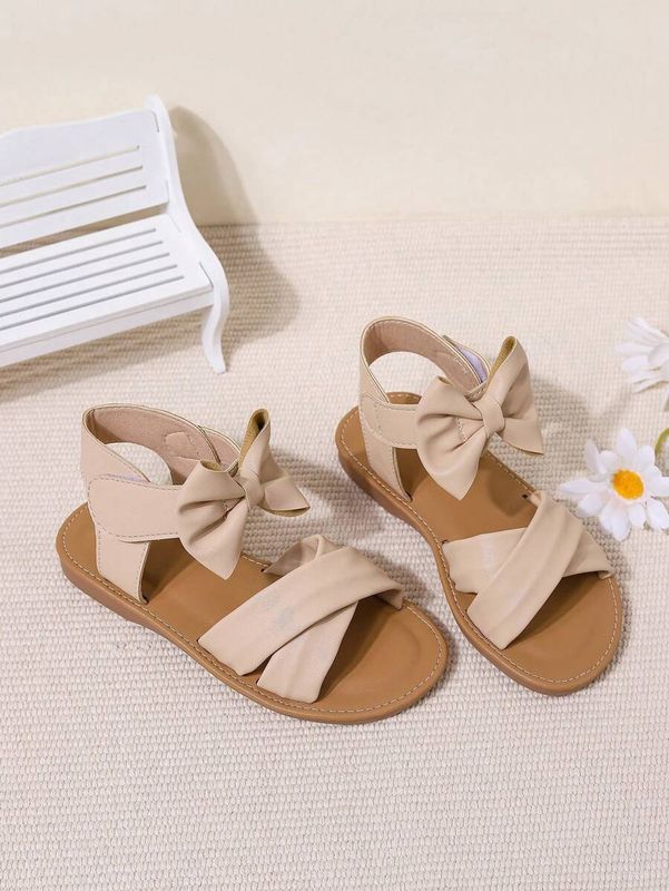Girls' Cute Beige Butterfly Knot Flat Sandals