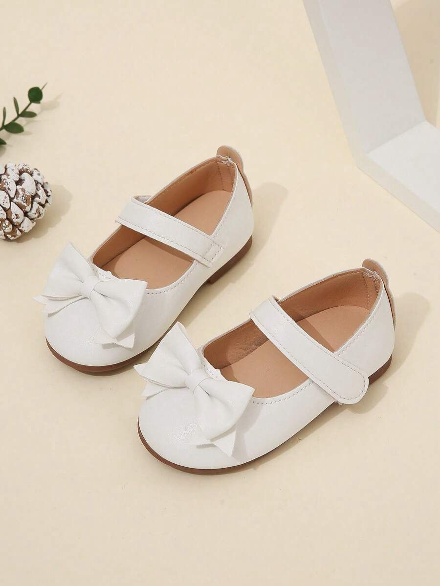 Girls Hook-and-loop Fastener Bow Decor Mary Jane Flats For Party