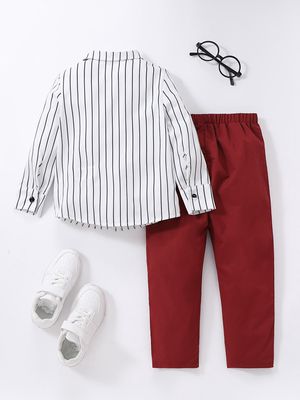 Young Boy Striped Bow Front 2 In 1 Shirt &amp; Pants