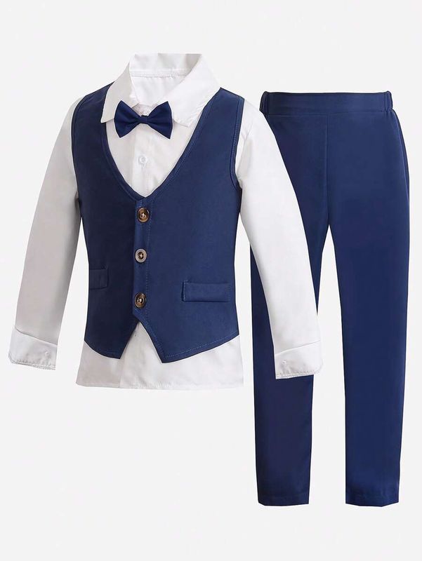Young Boy 2pcs/Set Casual Vest And Pants Suit