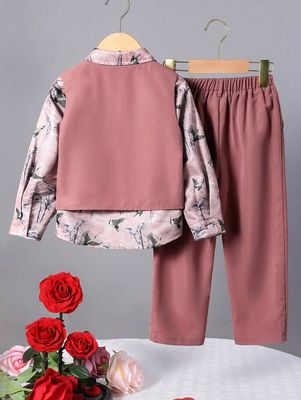 Young Boy Elegant Slim Fit Suit With Bow Tie Collar Shirt, Vest And Pants