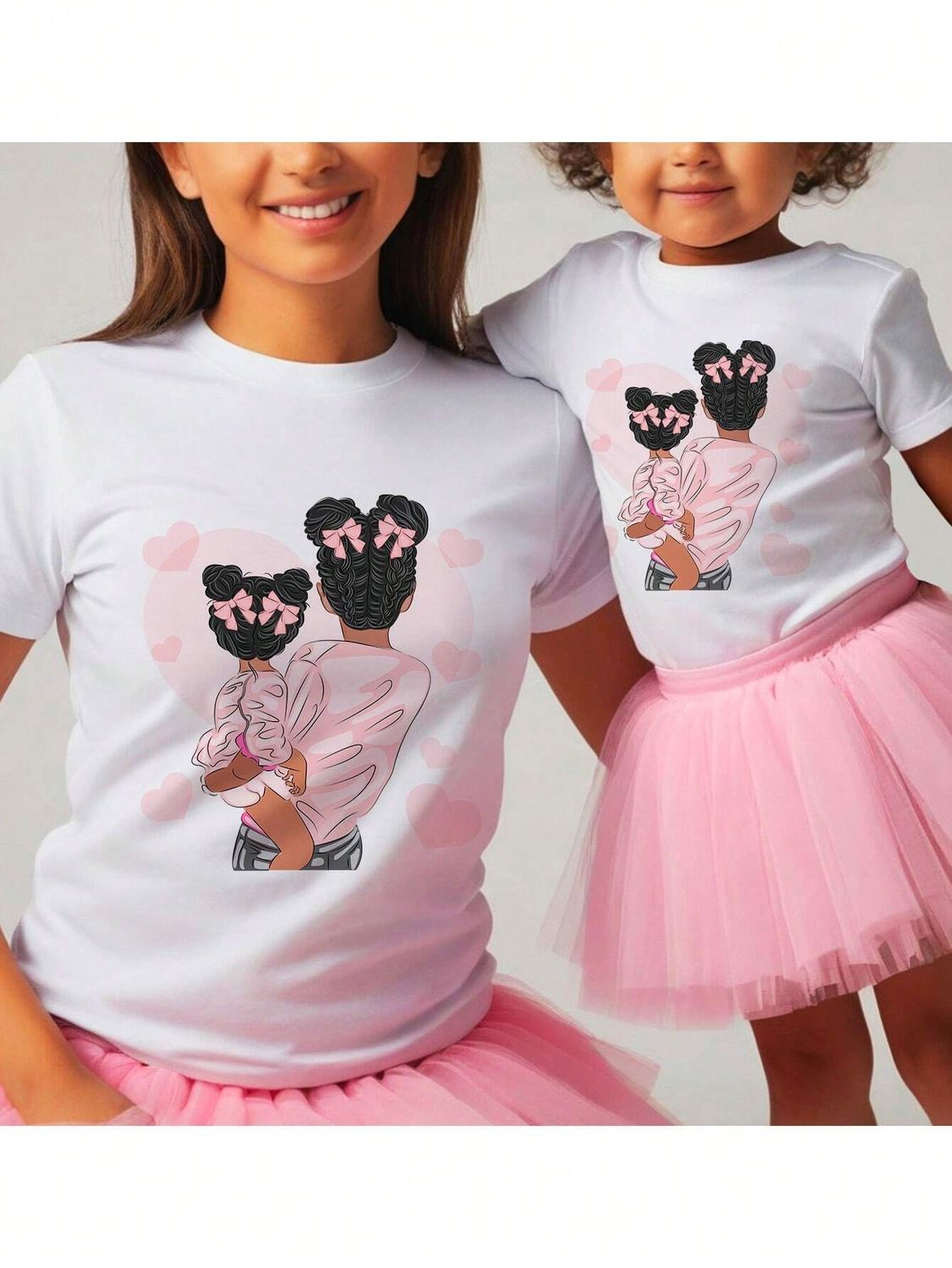 1pc Family Matching Mother &amp; Daughter Loose Fit T-Shirt With Round Neckline