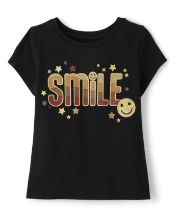 Baby And Toddler Girls Smile Graphic Tee - Black
