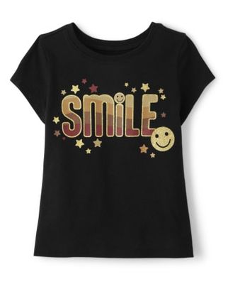 Baby And Toddler Girls Smile Graphic Tee - Black