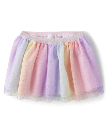 Toddler Girls Rainbow Ombre Mesh Skirt - Bright Pink