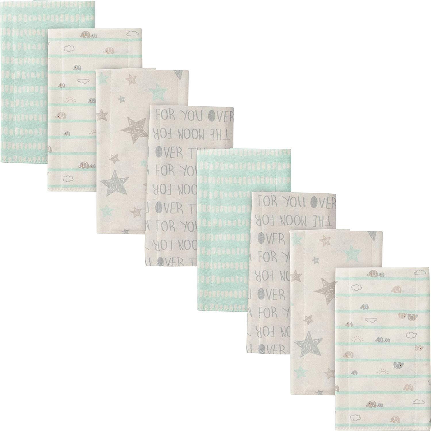 4-Pack Neutral Elephants Flannel Burp Cloths
