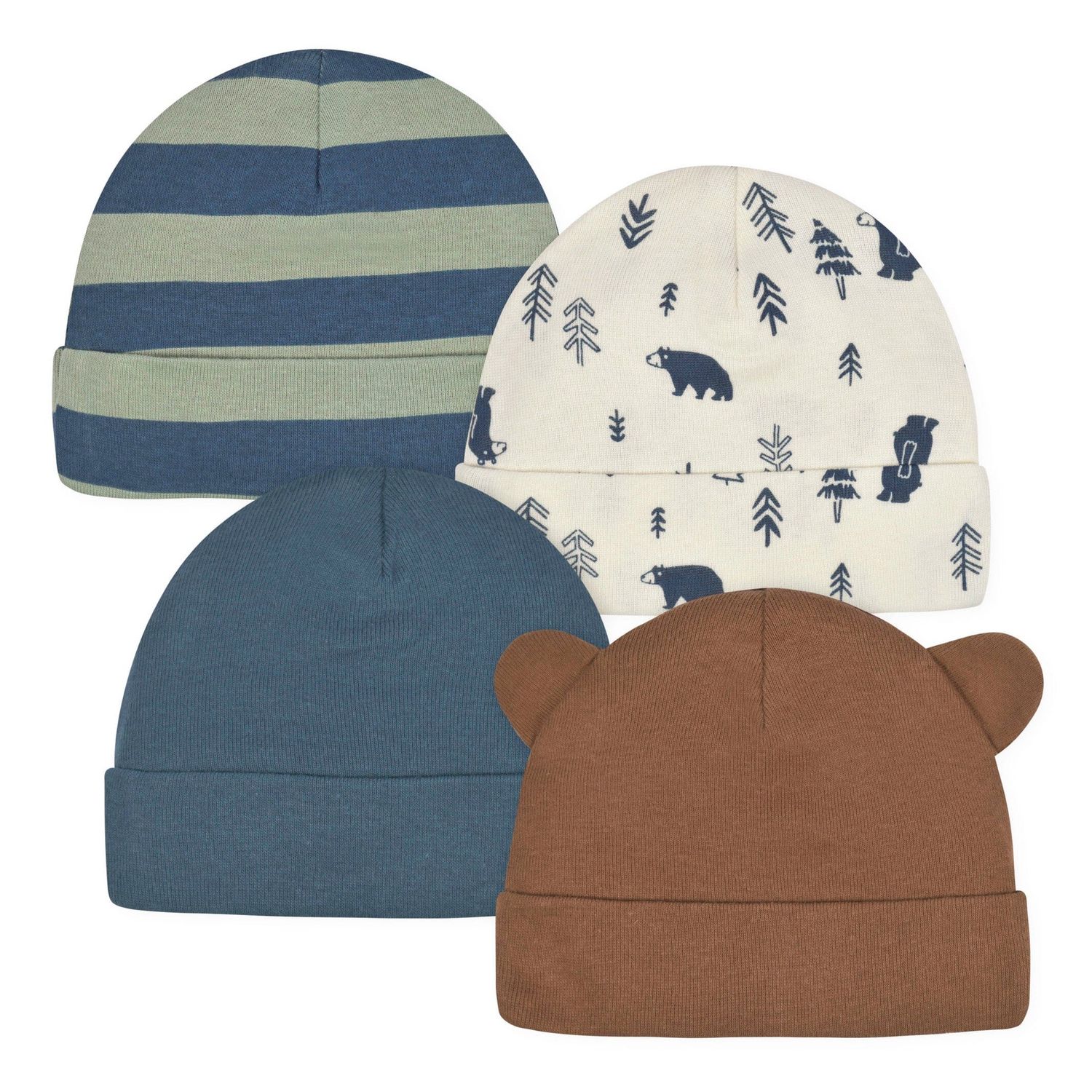 4-Pack Baby Boys Bear Caps