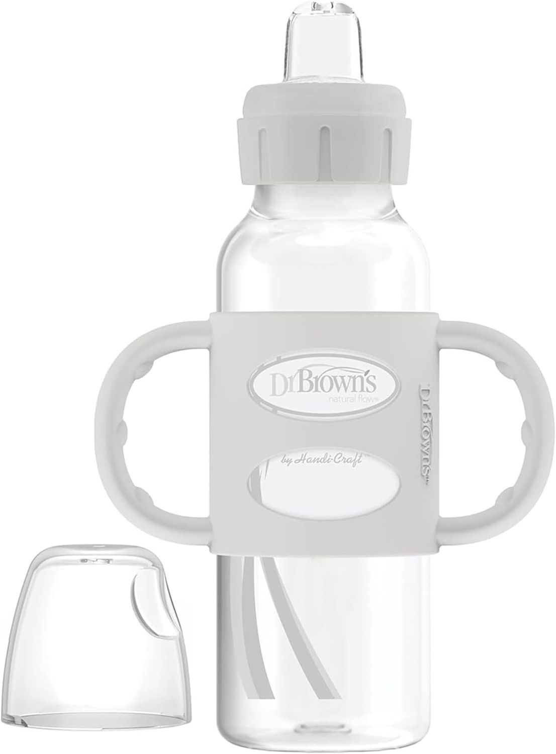 Dr. Brown's Milestones Narrow Sippy Spout Bottle with 100% Silicone Handles, Easy-Grip Handles with Soft Sippy Spout, 8oz/250mL