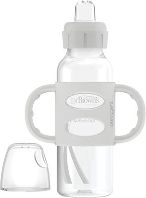 Dr. Brown's Milestones Narrow Sippy Spout Bottle with 100% Silicone Handles, Easy-Grip Handles with Soft Sippy Spout, 8oz/250mL