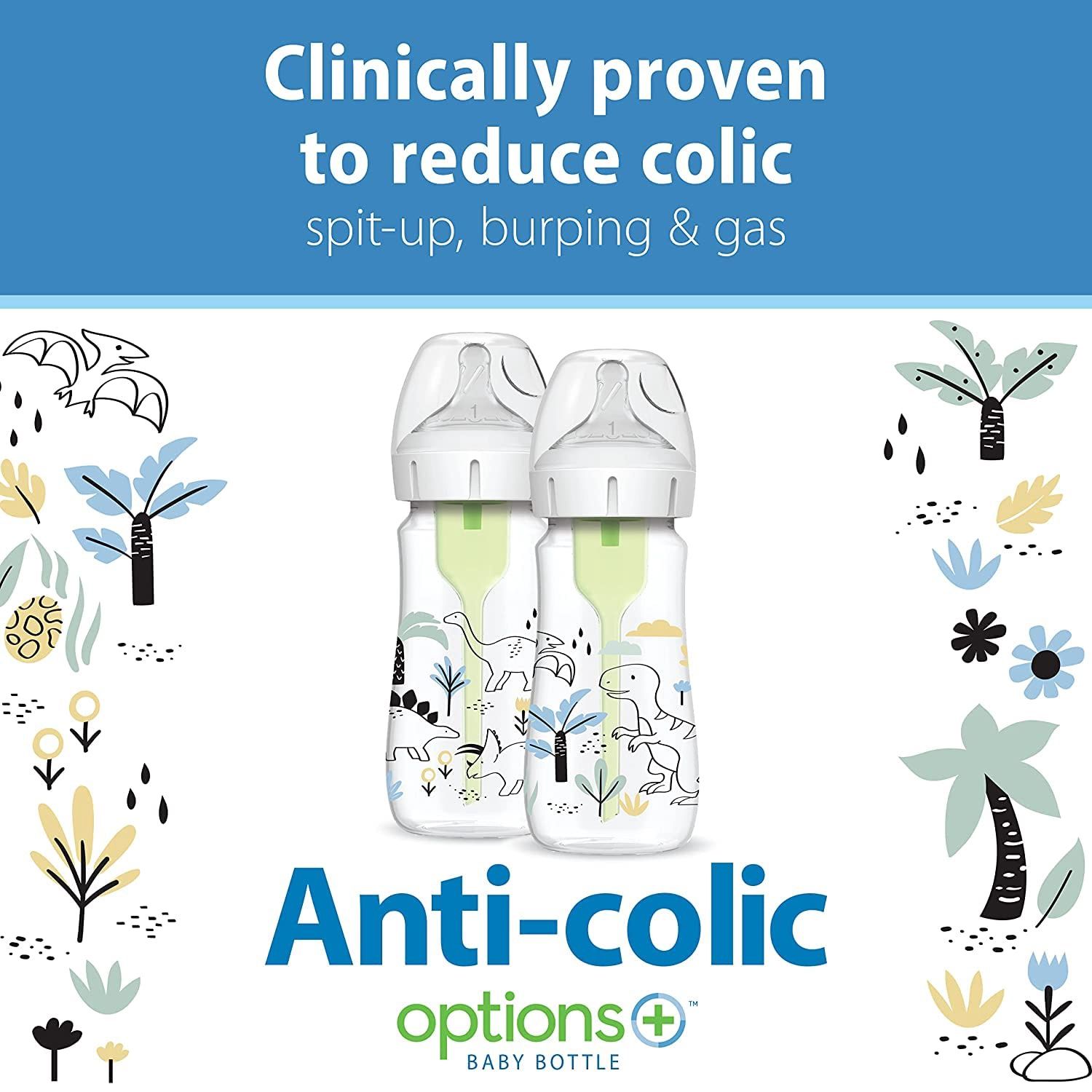 Dr. Brown’s Natural Flow® Anti-Colic Options+™ Wide-Neck Baby Bottle Designer Edition Bottles, Ocean Decos, 9 oz/270 mL, Level 1 Nipple, 2-Pack, 0m+