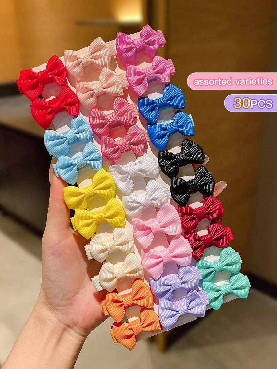 30pcs Random Color Cloth Hair Clips For Little Girls, Lovely Bow Hair Accessories