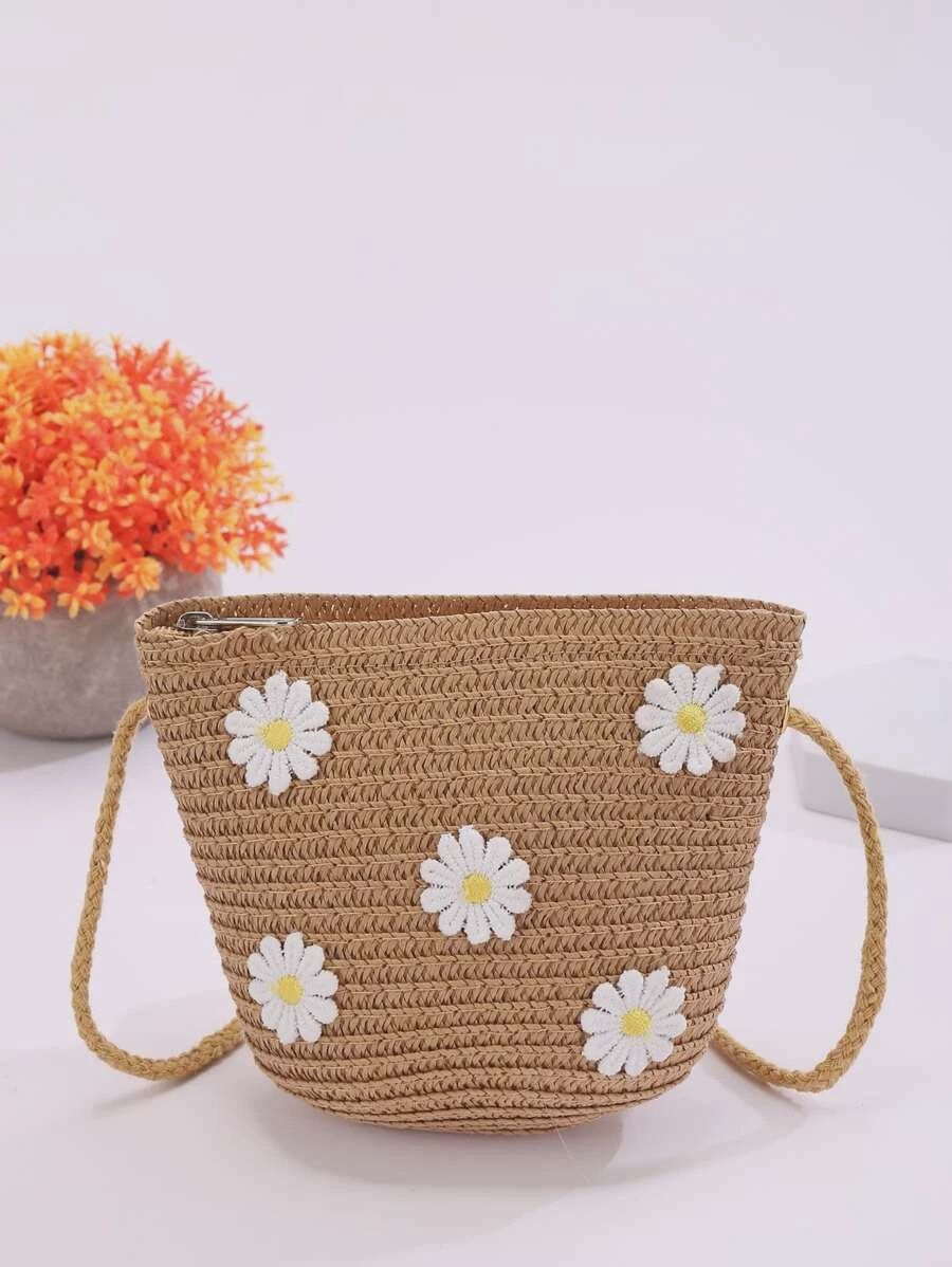 Children&#39;s Beach Cute Gift Mini Woven Folding Daisy Shoulder Bag