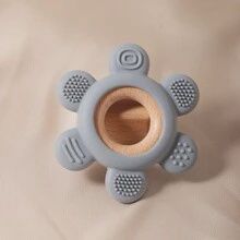 Baby Silicone &amp; Maple Wood Cute Ship Wheel Teether, Teething Toy For Infant