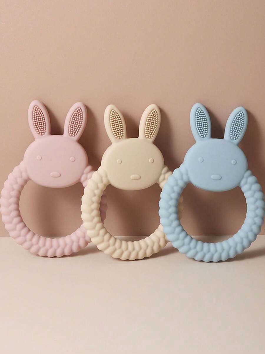Baby Teething Toy With Silicone Rabbit Pendant