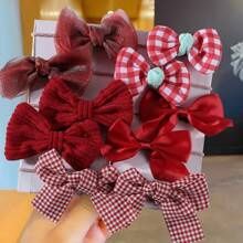 10pcs Cute Mesh Bowknot Flower Hair Ties For Girls, Princess Pink Tie With Elastic Band