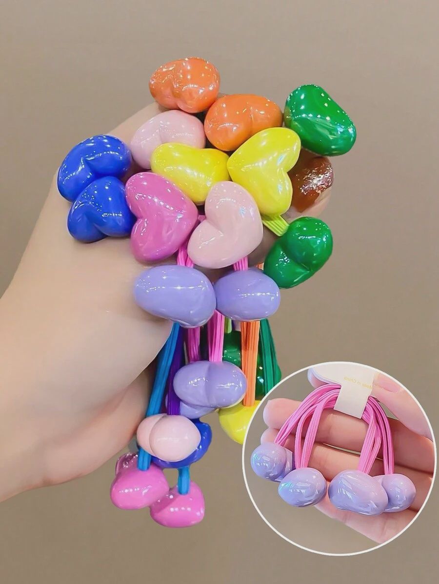 6pcs Girls&#39; Colored Beaded High Ponytail Hair Ties, Simple Double Ball Design, Everyday Hair Accessories