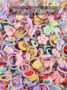 20pcs/Pack Cute Cartoon Baby Hair Ties, Elastic Hairbands With Donut-Shaped Loop