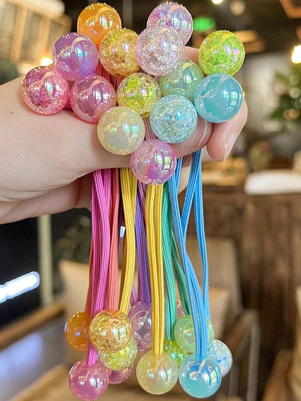 7pcs Candy Color Headband Qriginality High Stretch Ponytail Double-Head Glitter Burst Pearly Lustre Ball Hurtless Hair Accessories