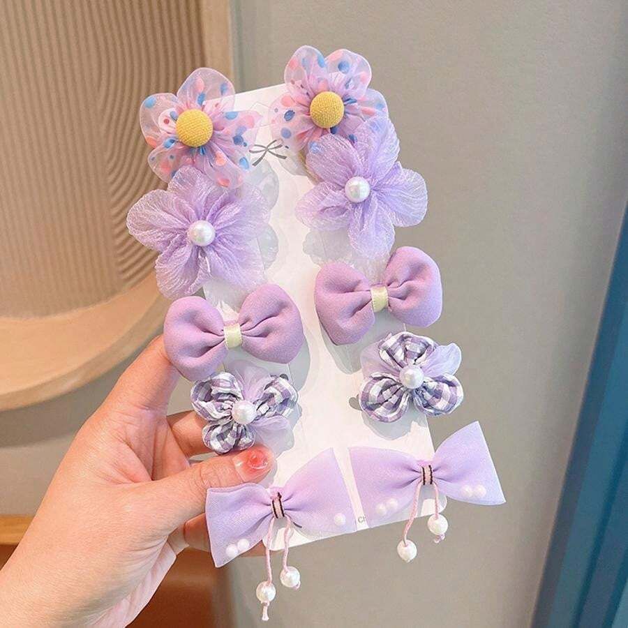 Multipack Kids&#39; Flower Hair Ties &amp; Hairbands Set, Girls&#39; Sweet Headbands Hair Clips And Accessories With Lovely Bow Knot