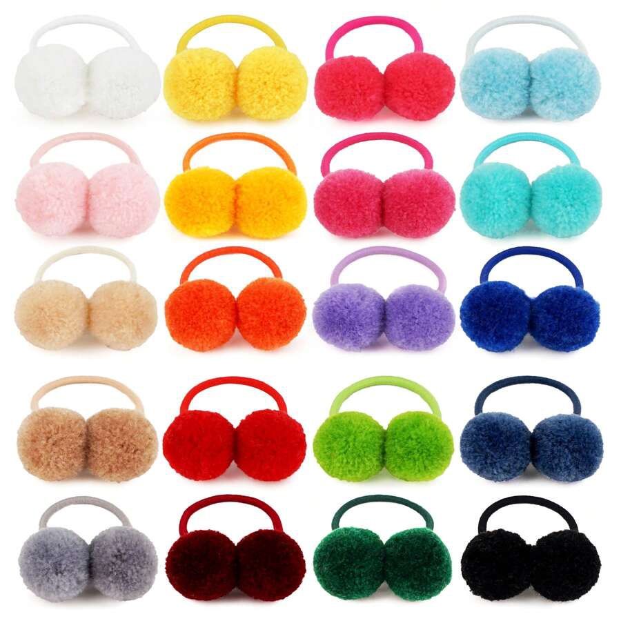 20 Pieces Pom Pom Hair Ties, 40Pcs Small Pom Ball Elastic Hair Fluffy Ponytail Holders