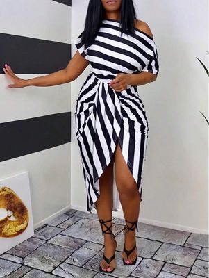 Slayr Plus Size Color Block Striped Twisted Front Slit Dress