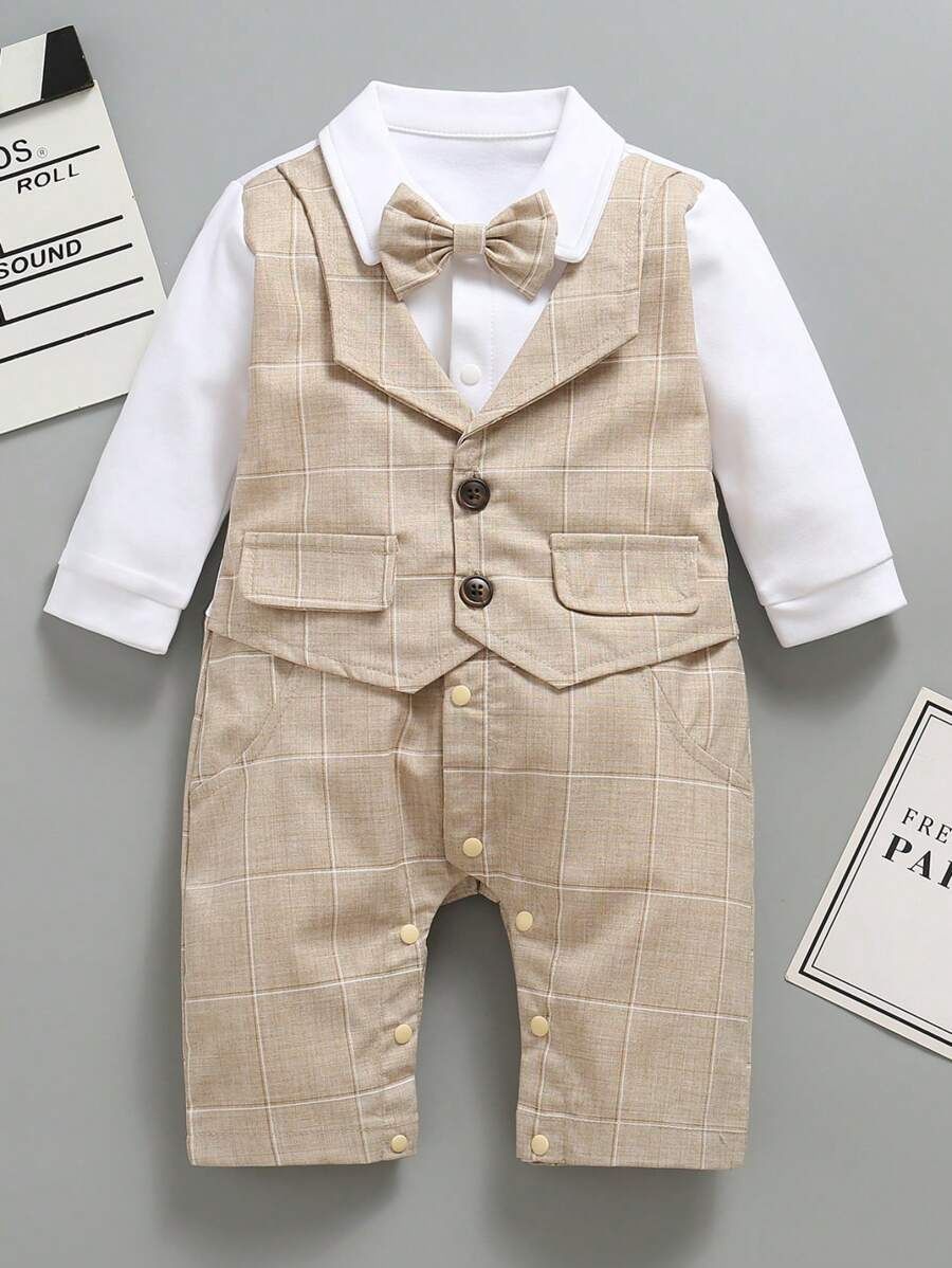 Newborn Baby Boy Formal Gentleman Jumpsuit Suit , Perfect For Outdoor Parties And Wedding Banquets
