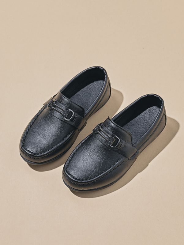 Boys' Metal Buckle Decor Slip-On Low-Cut British Style Shoes