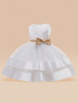 Young Girl Gorgeous Elegant Dress With Satin, Mesh, Bowknot
