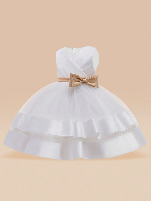 Young Girl Gorgeous Elegant Dress With Satin, Mesh, Bowknot