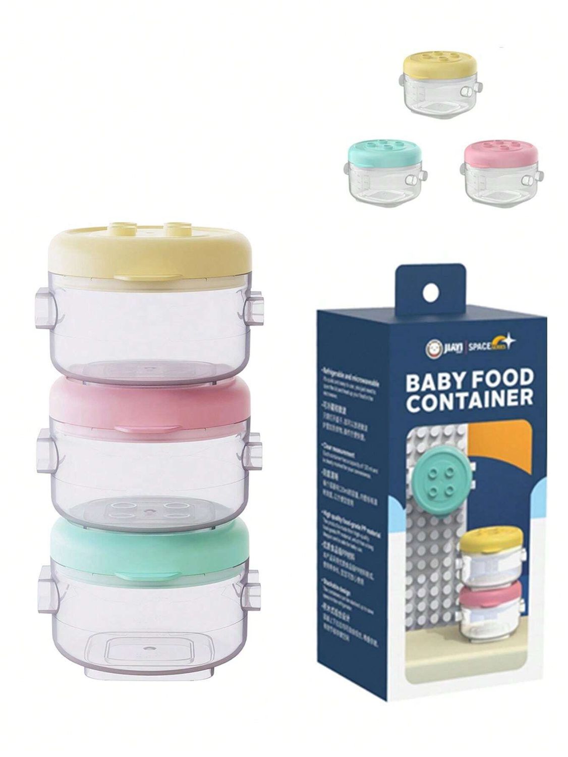 3pcs Portable Transparent Food Storage Containers, Can Be Freely Combined For Baby&#39;s Snacks And Milk Powder