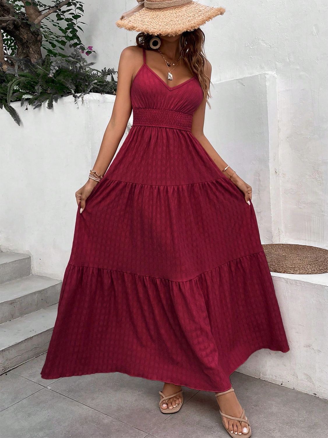 VCAY Solid Ruffle Hem Cami Dress