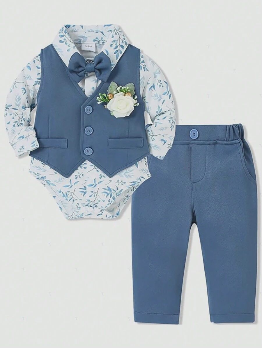 Blossomsprite Kids Baby Boys&#39; Handsome Gentleman Suit Vest, Long Sleeve Shirt And Pants Set