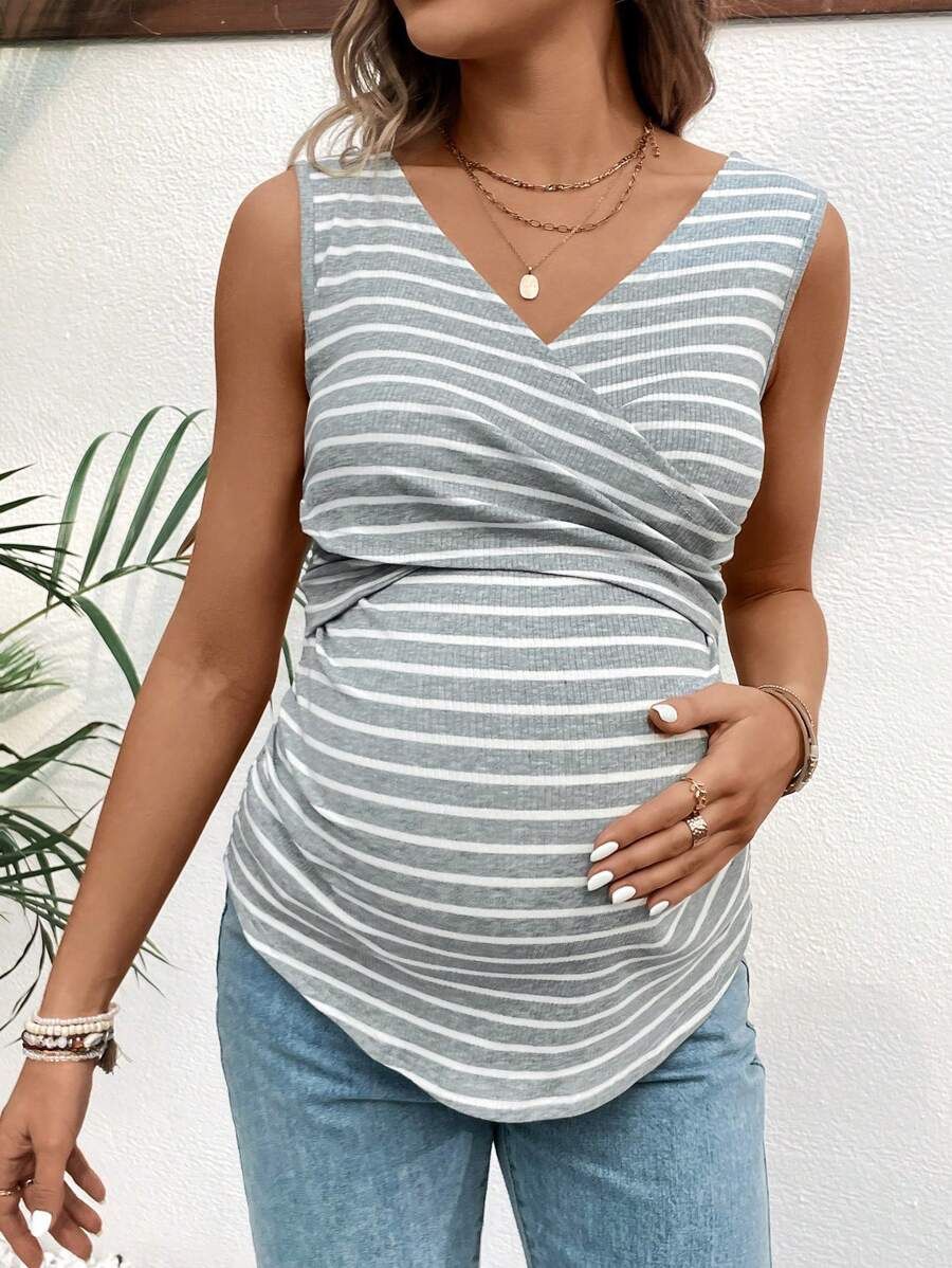 Women Social Dead Horizontal Striped Sleeveless Nursing Clothes