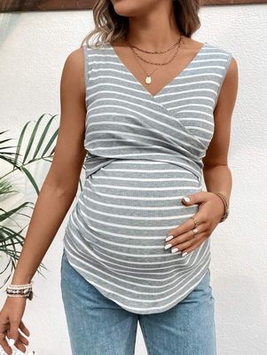 Women Social Dead Horizontal Striped Sleeveless Nursing Clothes