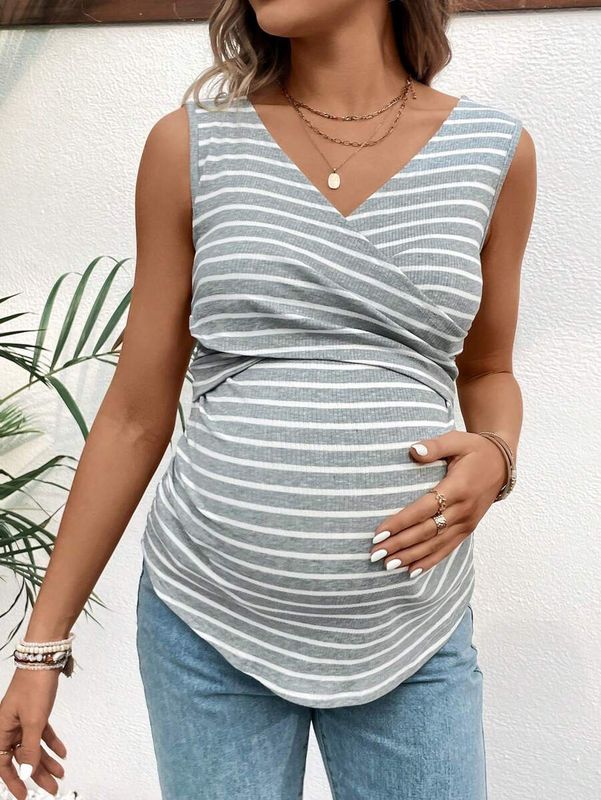 Women Social Dead Horizontal Striped Sleeveless Nursing Clothes