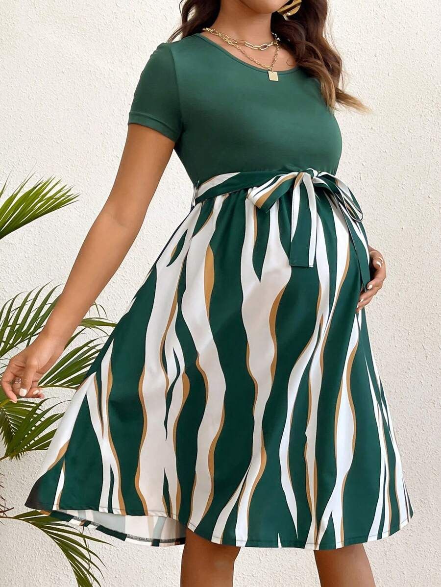 Maternity Short Sleeve Belted Dress