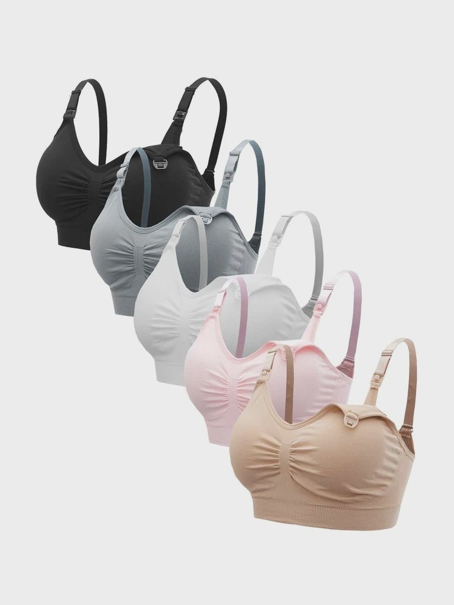 Solid Ruched Nursing Bra For Mother