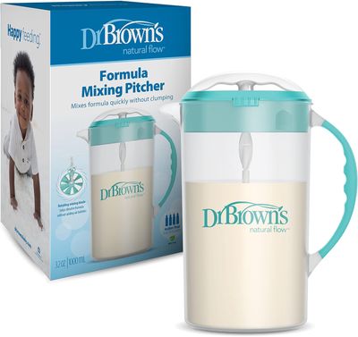 Dr. Brown's Baby Formula Mixing Pitcher with Adjustable Stopper, Locking Lid, & No Drip Spout, 32oz, BPA Free, Teal