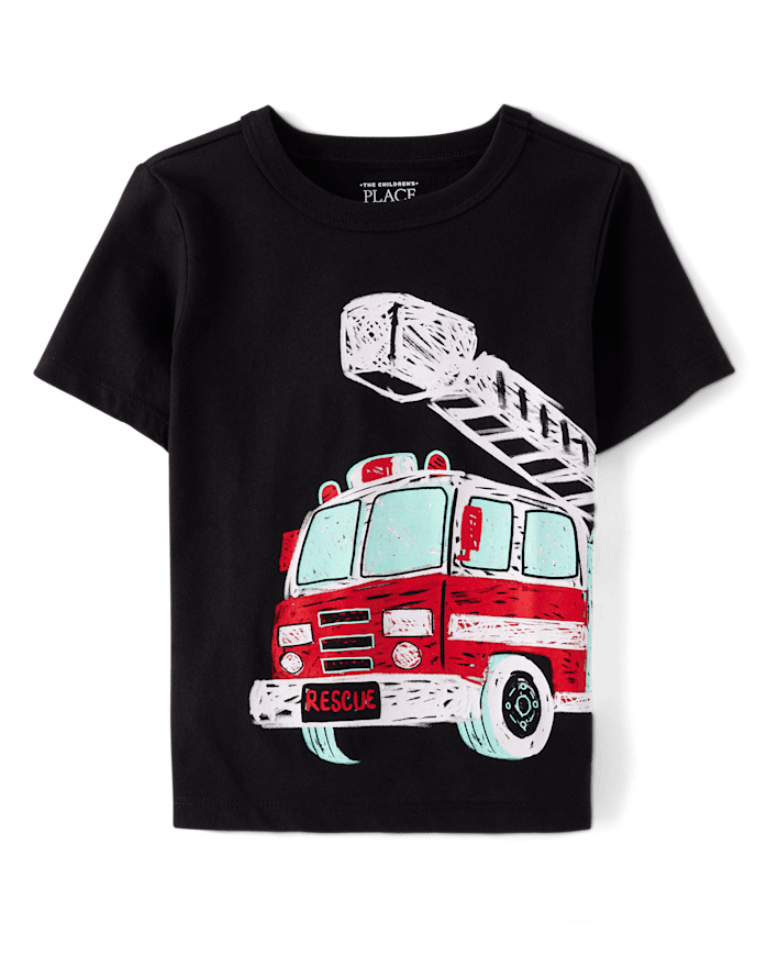 Baby And Toddler Boys Fire Truck Graphic Tee - Black